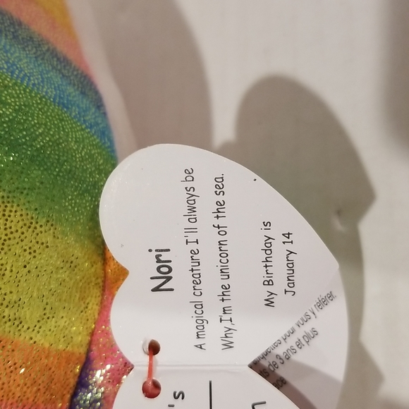 2 NORI the Narwhal small Medium Beanie Boo soft plush toy stuffed animal unicorn - Picture 5 of 5